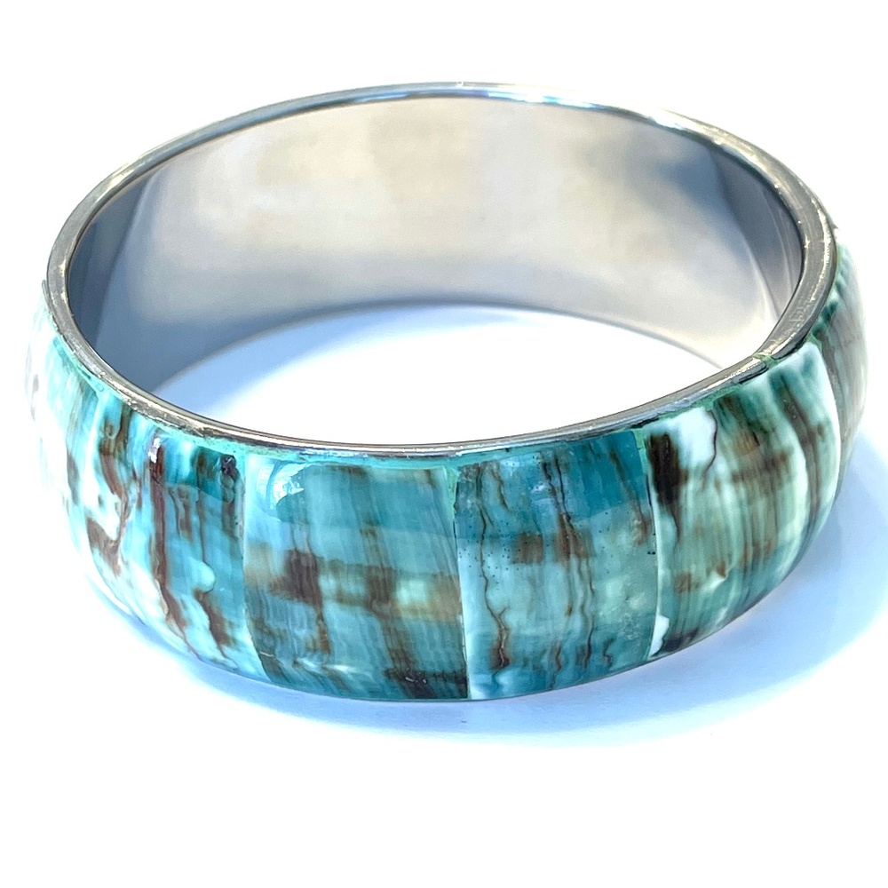Croatian Inlaid European Coral Stone Bangle — Green Tones